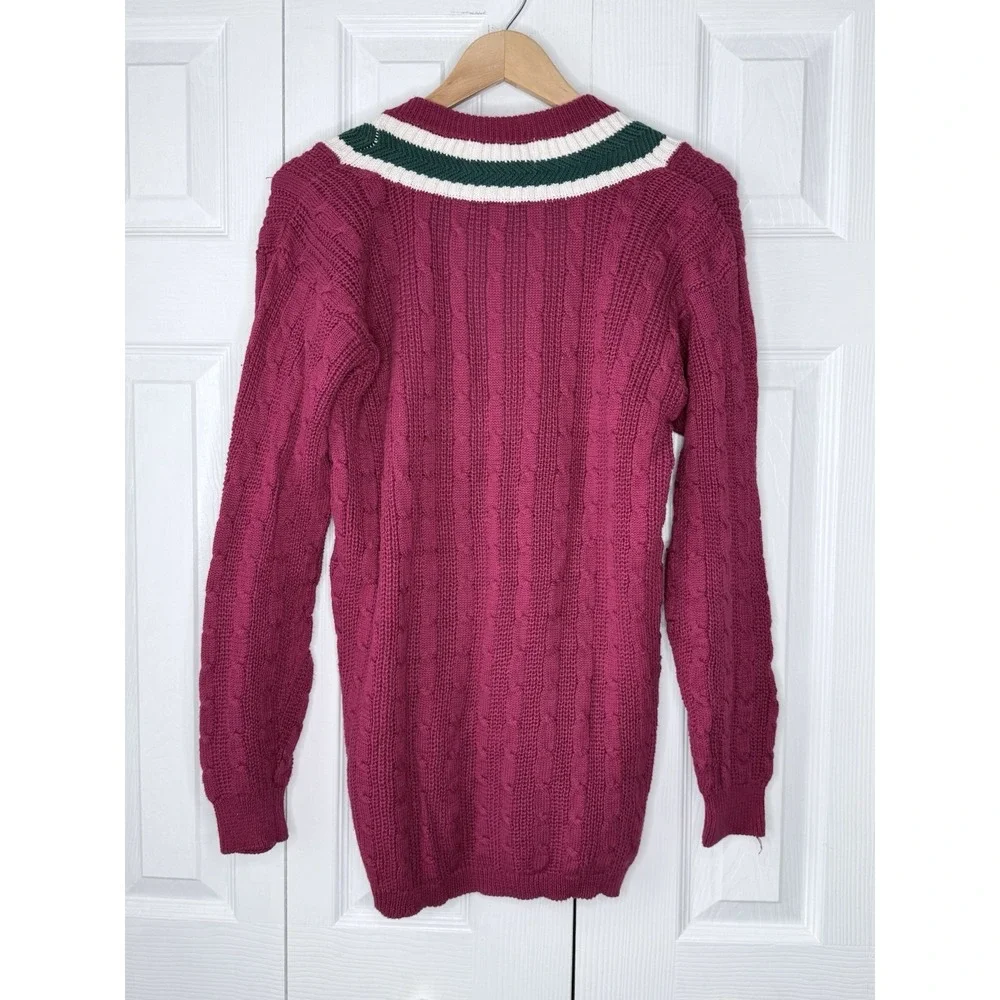 Petite Sophisticate Red/green TENNIS GOLF sweater V-neck Cable Knit SZ M‎ Preppy